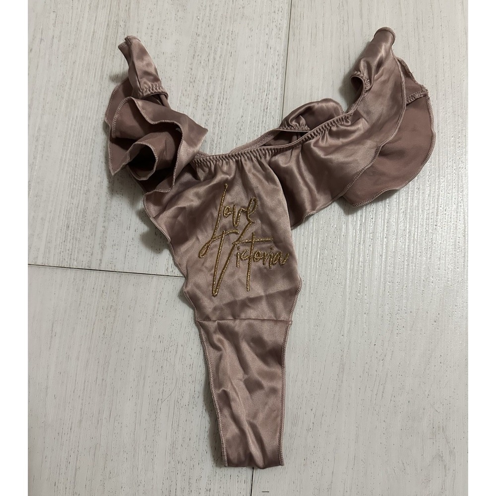 NWT Victoria's Secret Satin‎ Thong Sz S Taupe - Love Victoria